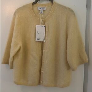 & Other Stories butter yellow short sleeved cardigan Sweater mohair blend XS NWT